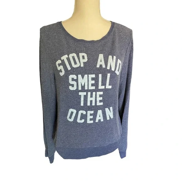 Wildfox Womens Stop And Smell The Ocean Sweatshirt Long Sleeve Size XS Black - Picture 1 of 5